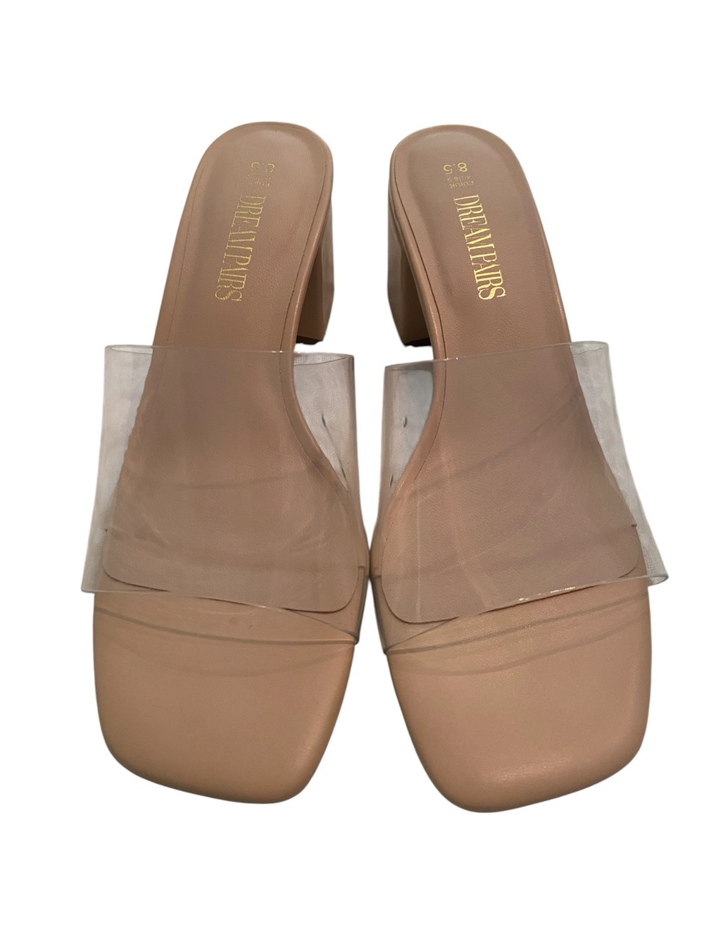 NWOB DREAM PARIS CLEAR & NUDE HEEL SIZE 8.5